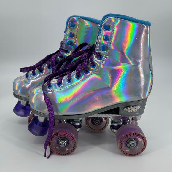 Angels Skates Sidewalk Iridescent Silver + Elbow & Knee Pads + Bag Women’s Sz 6 - Picture 4 of 12